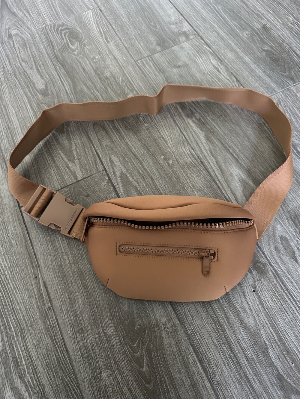 Dagne Dover Tan Belt Bag with Front Zip Pocket